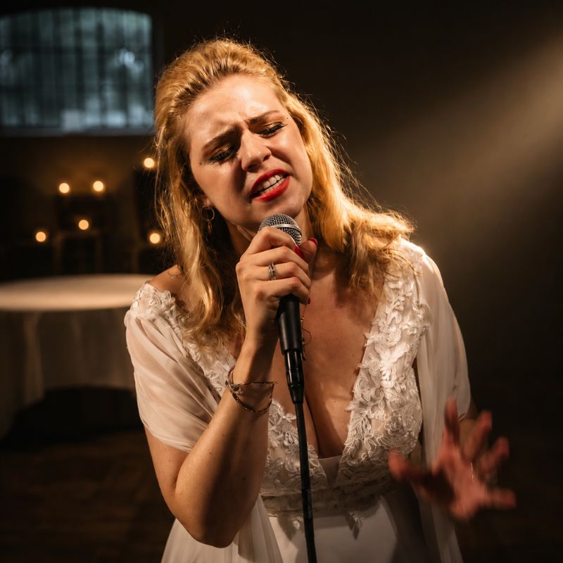 Cécile Lastchenko en train de chanter lors d'une prestation